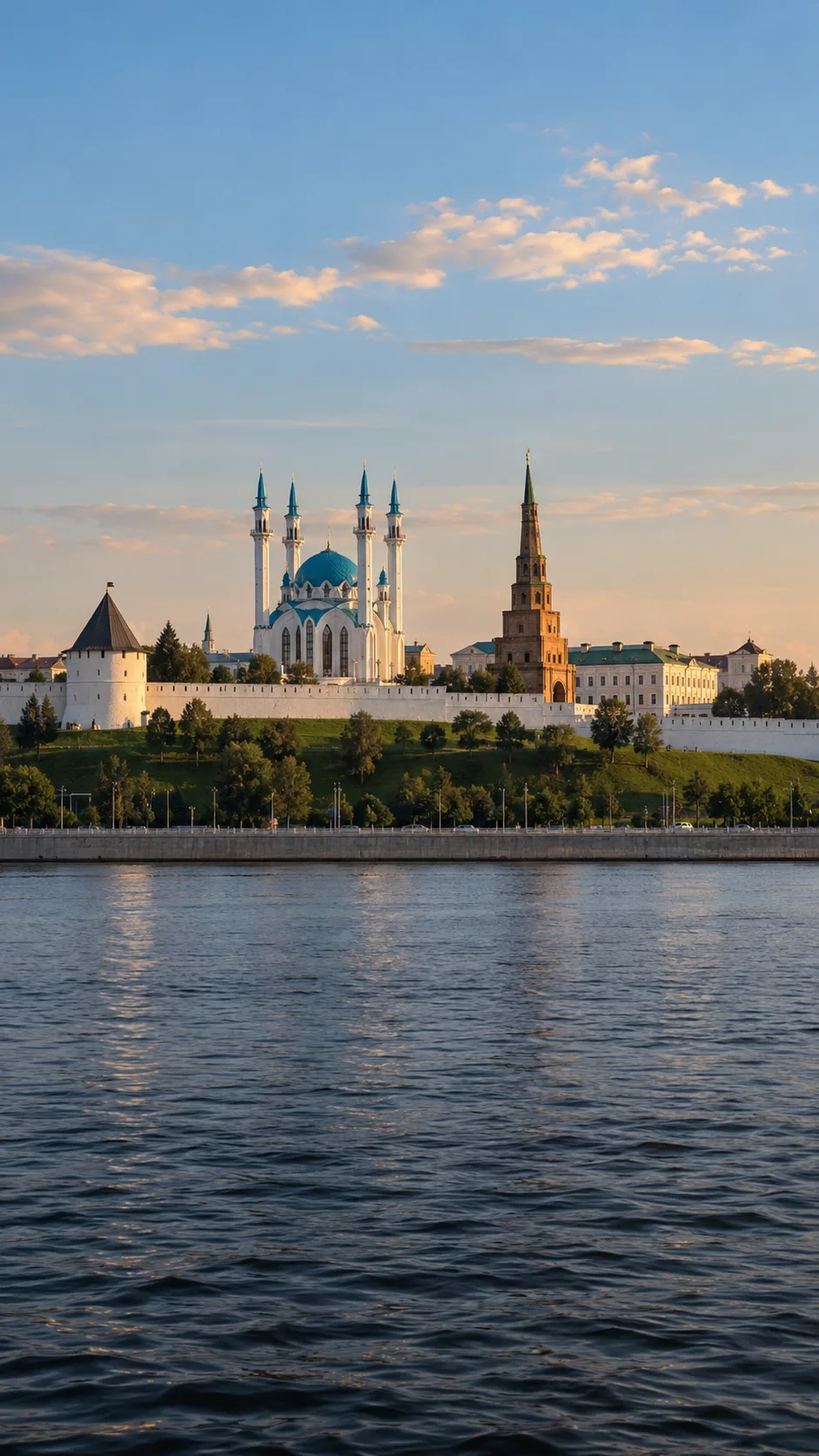 Казанский Кремль на фоне вечернего неба, вертикальный кадр